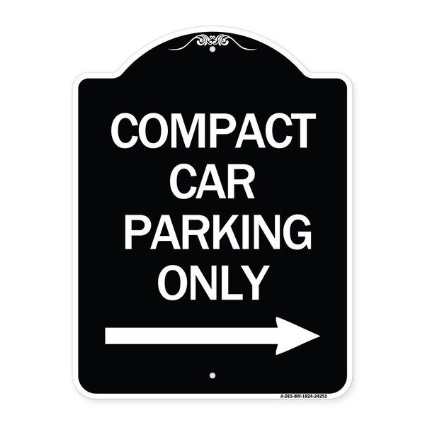 Compact Car Parking W/ Right Arrow Heavy-Gauge Aluminum Architectural Sign, 24" x 18", BW-1824-24251